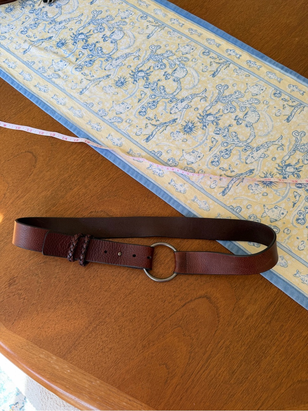 Women’s Brown Leather Belt with Round Metal Loop Buckle